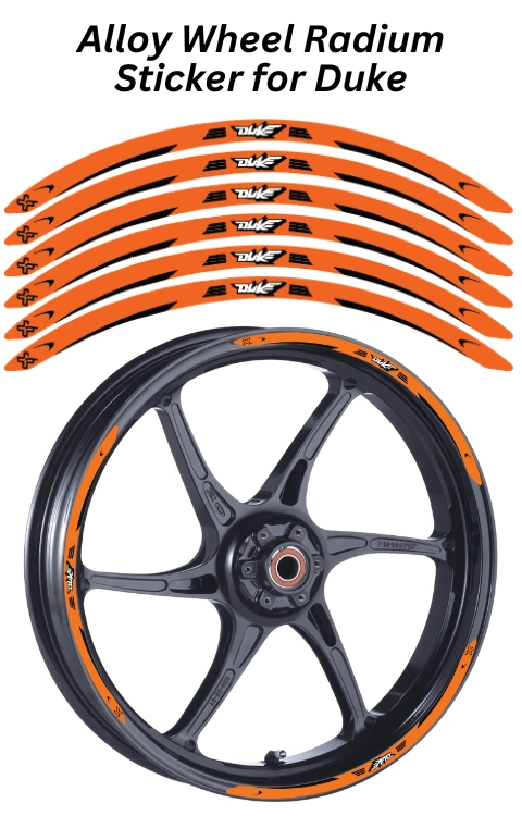 Alloy Wheel Radium Sticker For Duke 125/200/390 | Printed In Premium Radium With FPF(Fade Protection Film), Water Proof, Precut Sticker, Pack Of 12
